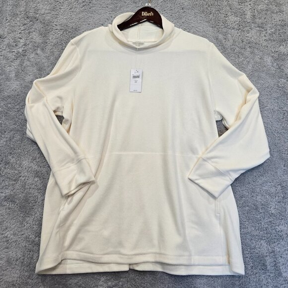 J. Jill FIT Women's Turtleneck Tunic Microfleece Kangaroo Pocket NWT Cream 2X - Picture 1 of 5